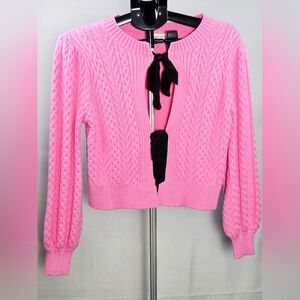 Sugar Lips Whimsigoth Balletcore Tie Front Cable Knit Cardigan, XS